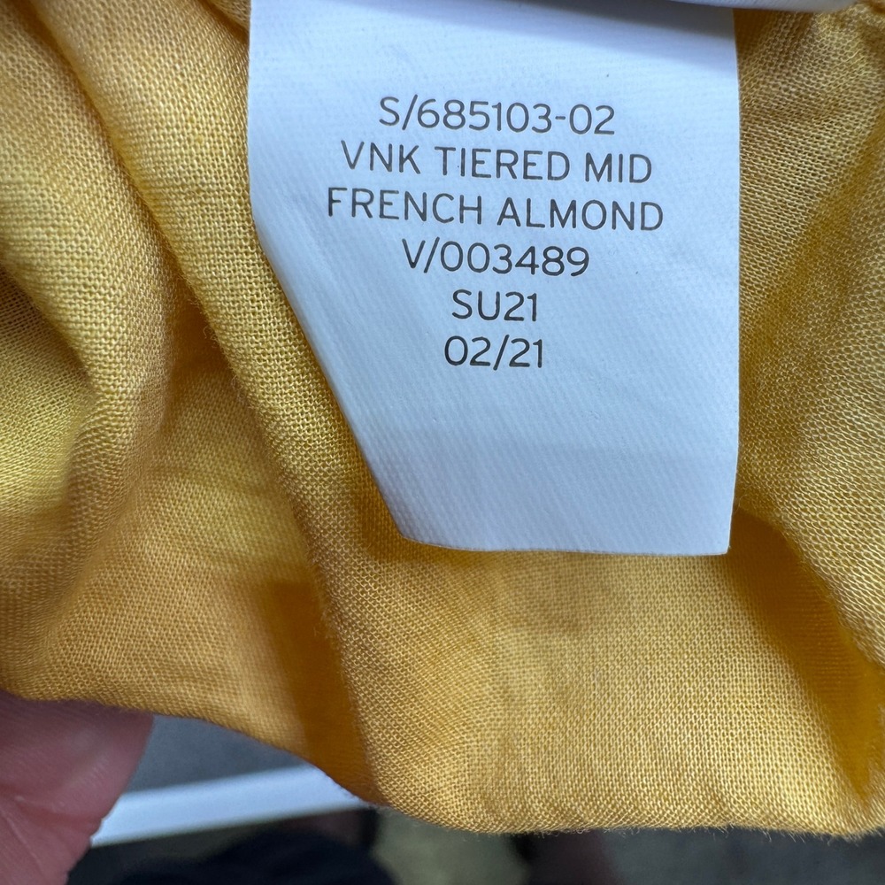 GAP V-Neck Tiered Midi Dress Women Medium French Almond Yellow Cotton Sleeveless - Picture 9 of 11